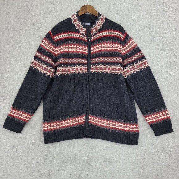 Vintage Land's End Mens XL 100% Wool Zip-Up Nordic Knit Sweater GT - Picture 1 of 8